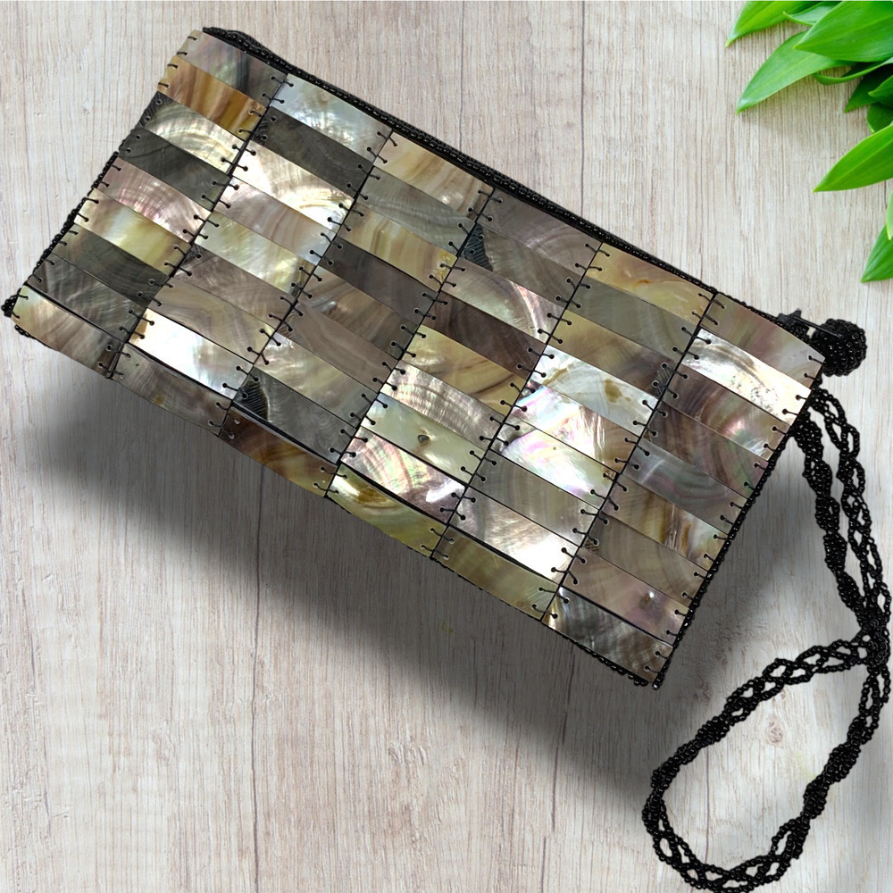 Vintage Y2K Mod by Design Mother of Pearl Mosaic Tiled Wristlet Pouch Fairycore